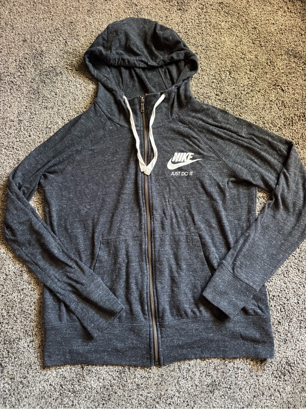 Nike Women's Charcoal Gray Full-Zip Hoodie with White Logo